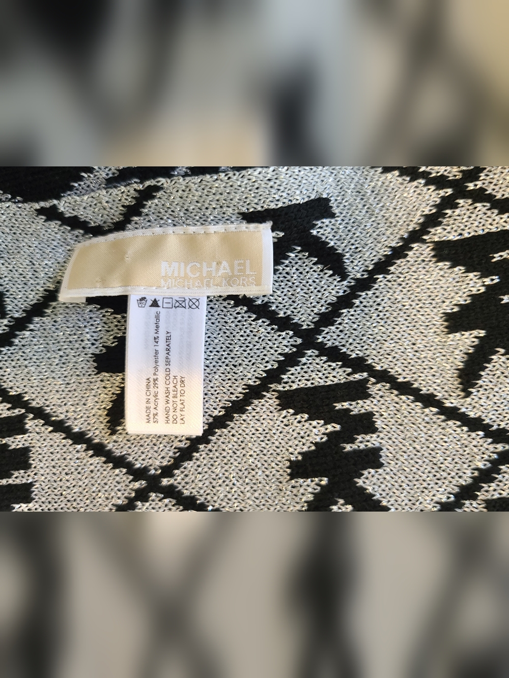 Michael Michael Kors Black&Silver Logo Monogram Scarf Metallic Sparkle - Picture 3 of 6